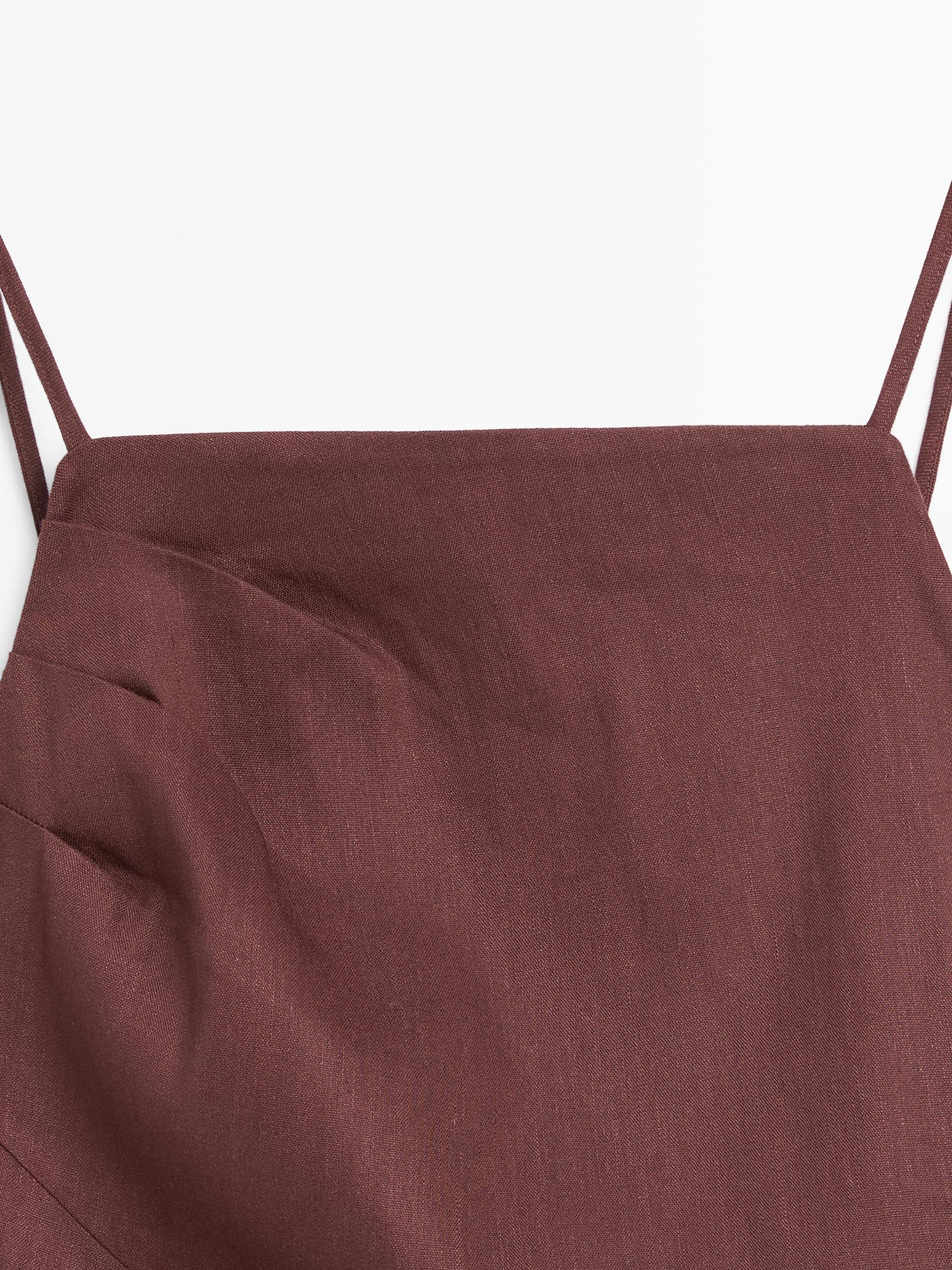 Strappy stretch linen blend midi dress
